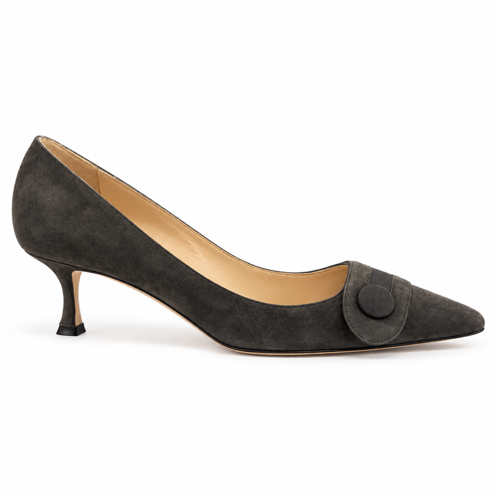 Manolo Blahnik Gray Suede Pointed-Toe Kitten-Heel Pumps - IT 39