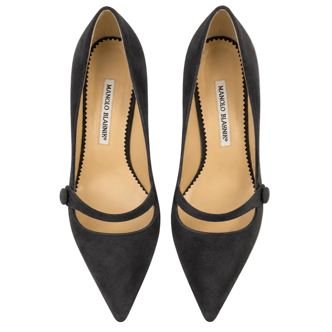 Manolo Blahnik Grey Suede Mary Jane Pumps - Size 38