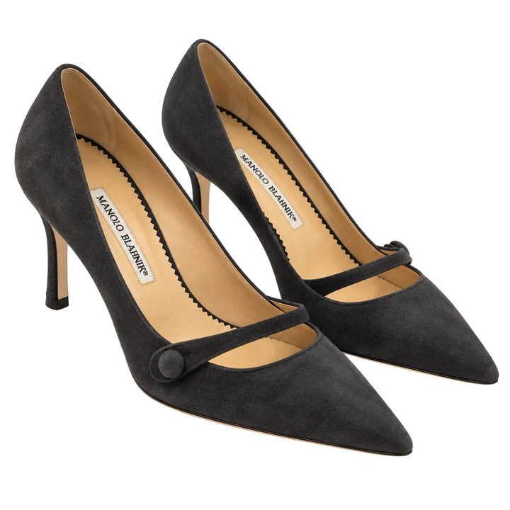 Manolo Blahnik Grey Suede Mary Jane Pumps - Size 38