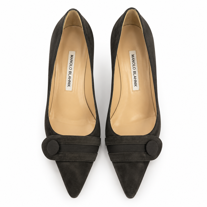 Manolo Blahnik Gray Suede Pointed-Toe Kitten-Heel Pumps - IT 39