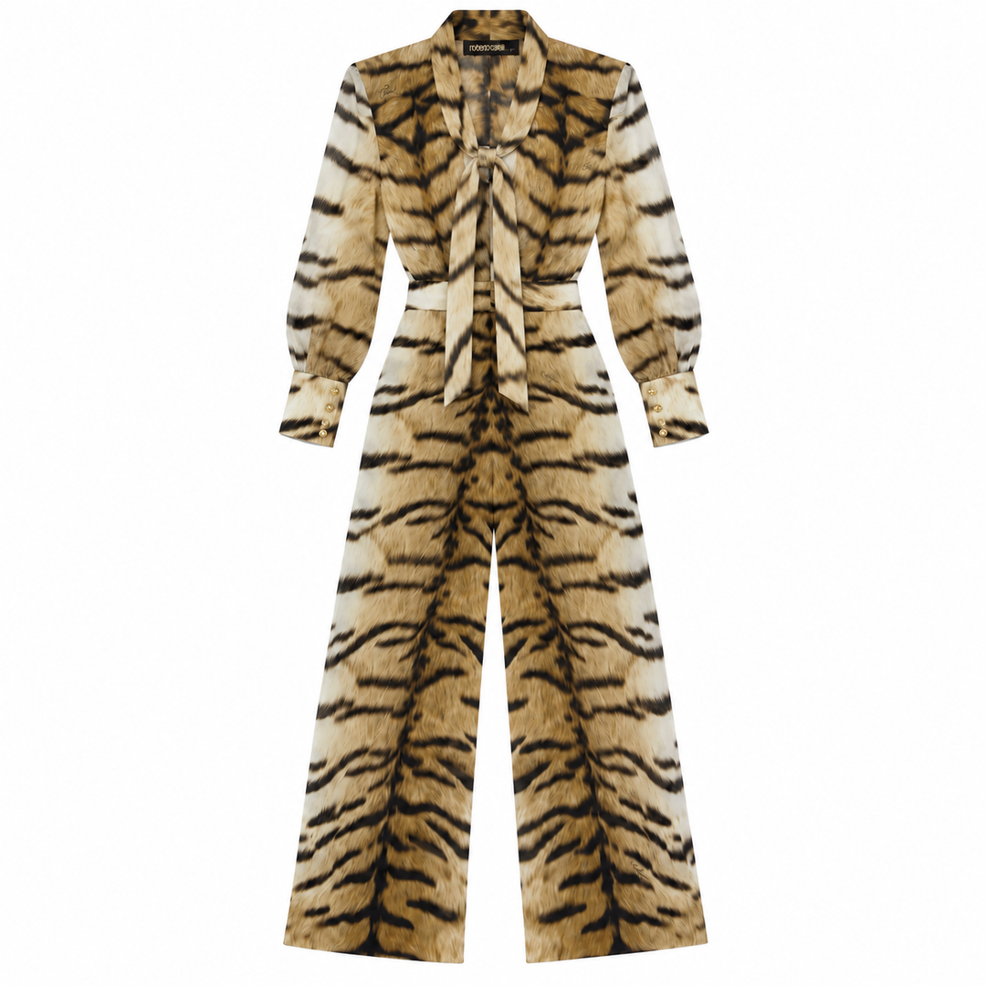 Roberto Cavalli Animal-Print Tie-Neck Jumpsuit - 40