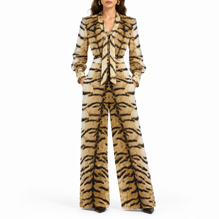 Roberto Cavalli Animal-Print Tie-Neck Jumpsuit - 40