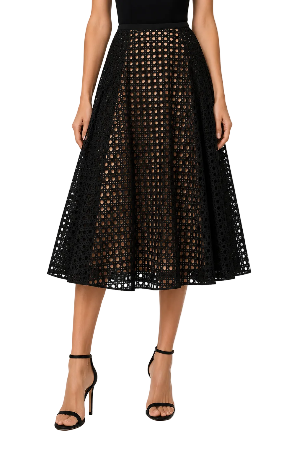 Giambattista Valli Black Eyelet Cape - Sleeve Dress - 40