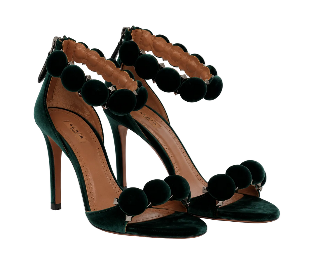 Alaia Bombe Velvet Studded Sandals - 37.5