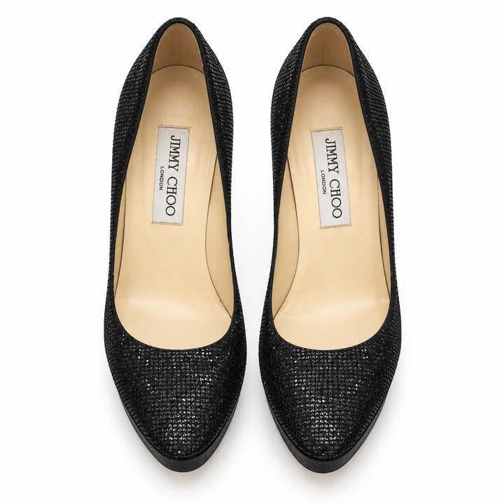Jimmy Choo Black Glitter Platform Pumps - 9.5