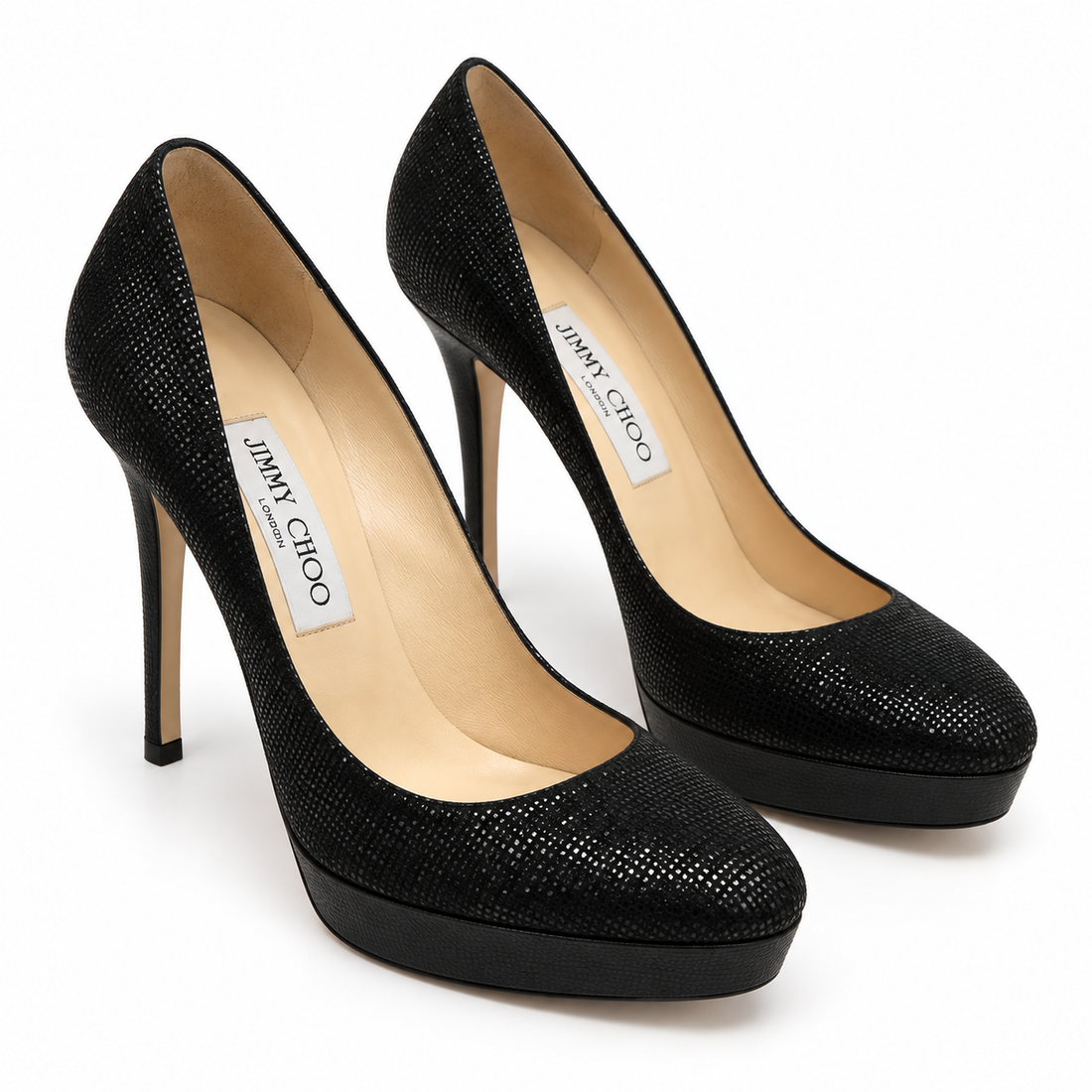 Jimmy Choo Black Glitter Platform Pumps - 9.5
