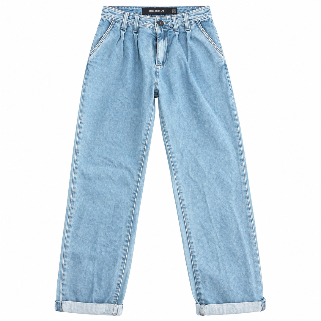 John John Lab Light-Wash Pleated Straight-Leg Jeans - 25