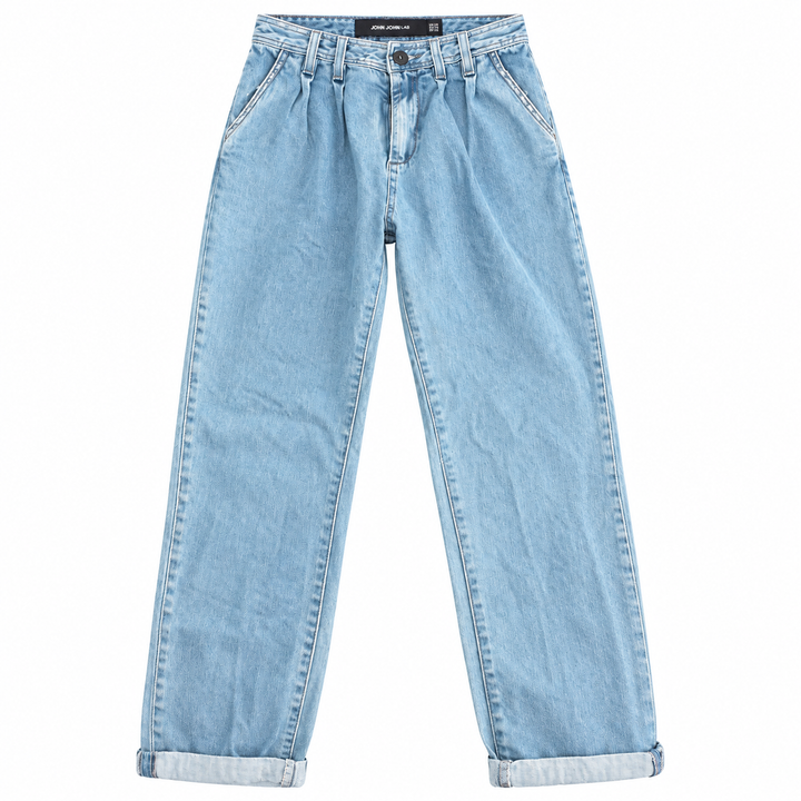 John John Lab Light-Wash Pleated Straight-Leg Jeans - 25