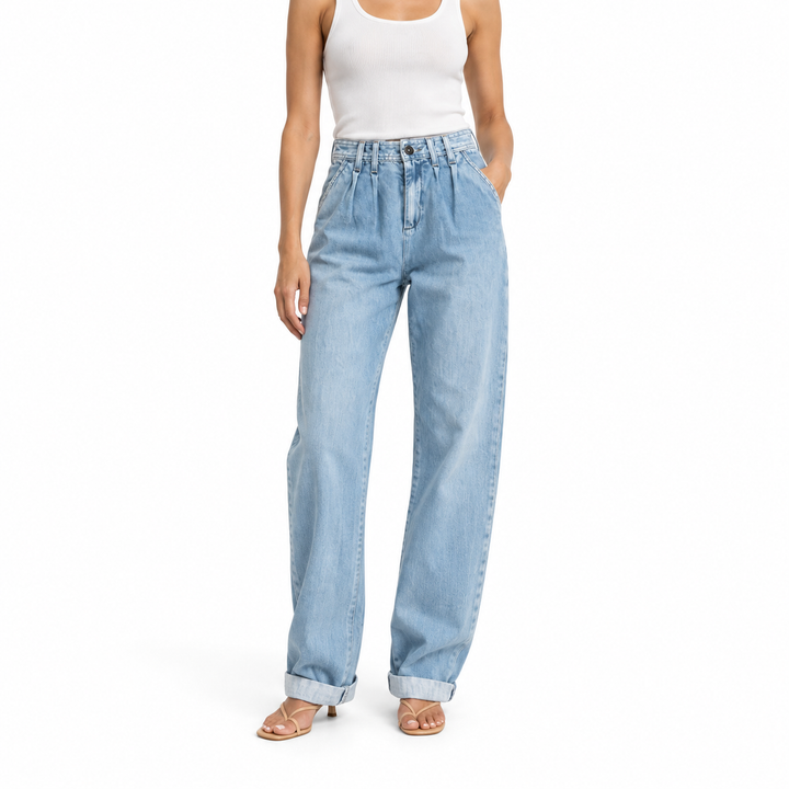 John John Lab Light-Wash Pleated Straight-Leg Jeans - 25