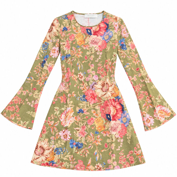 Zimmermann August Bias Mini Dress, Sage Floral -  0 / US 4