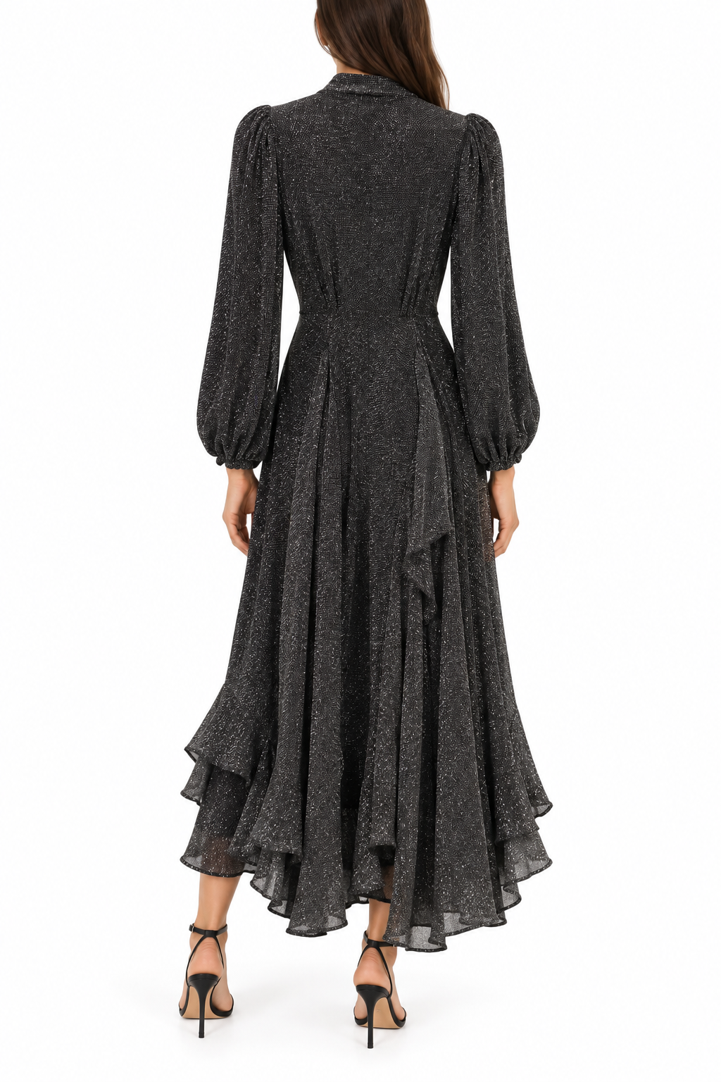 PatBO Metallic Mesh High-Low Wrap Dress, Pewter - 2