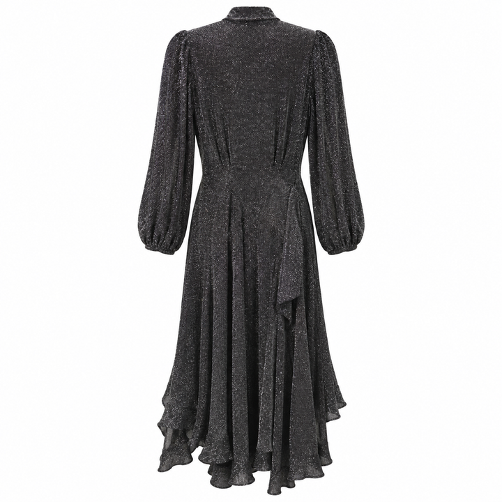 PatBO Metallic Mesh High-Low Wrap Dress, Pewter - 2
