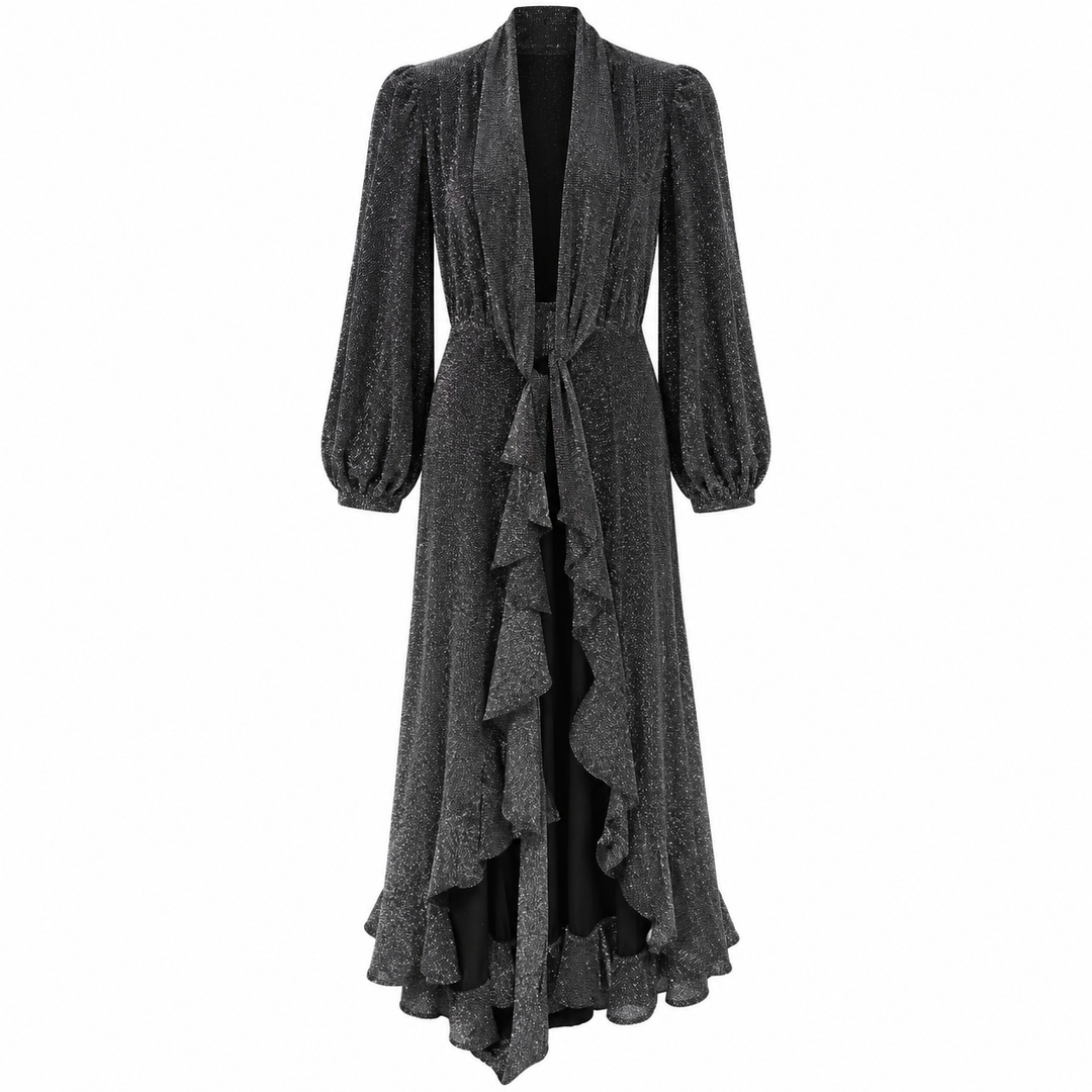 PatBO Metallic Mesh High-Low Wrap Dress, Pewter - 2