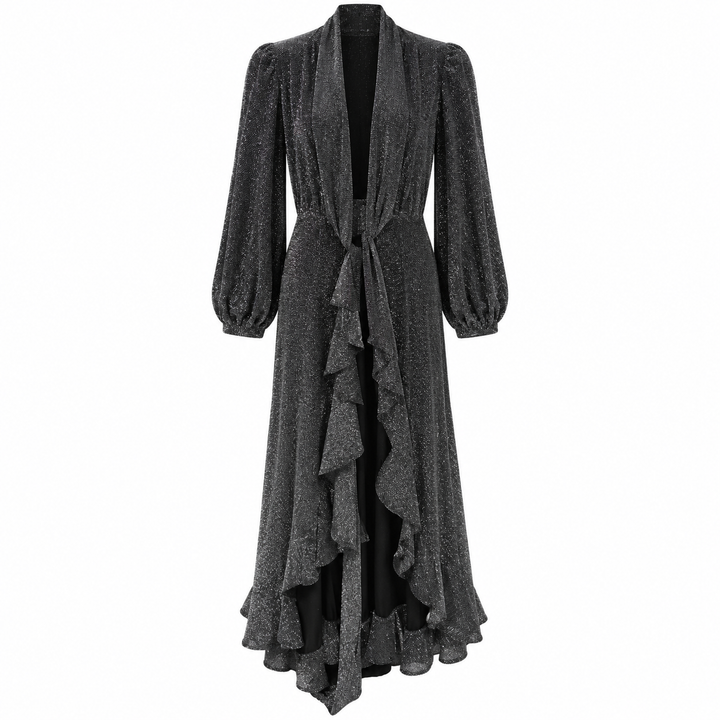 PatBO Metallic Mesh High-Low Wrap Dress, Pewter - 2