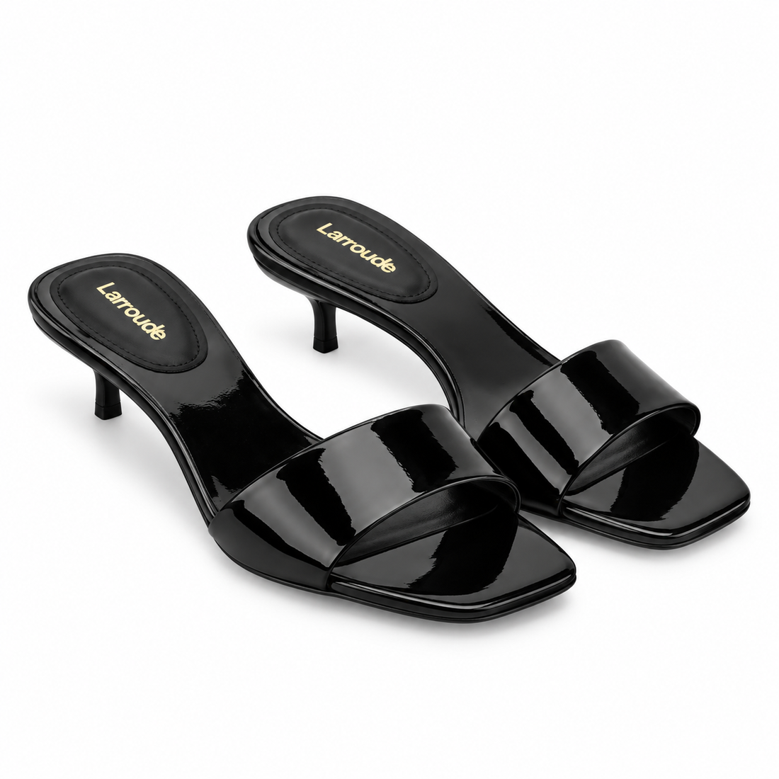 Larroudé Black Patent Leather Low-Heel Mules - 8