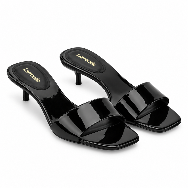 Larroudé Black Patent Leather Low-Heel Mules - 8