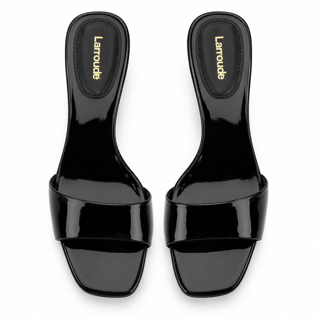 Larroudé Black Patent Leather Low-Heel Mules - 8