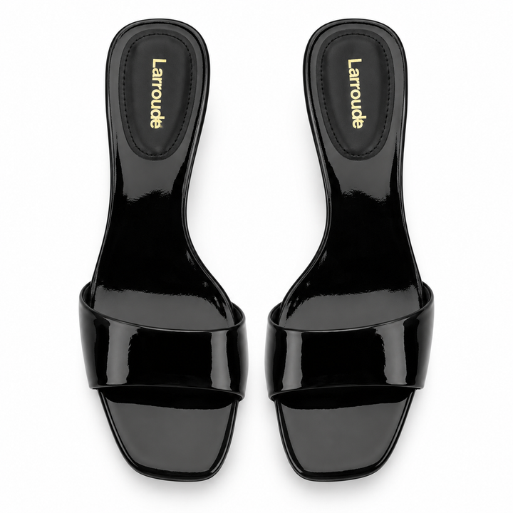 Larroudé Black Patent Leather Low-Heel Mules - 8