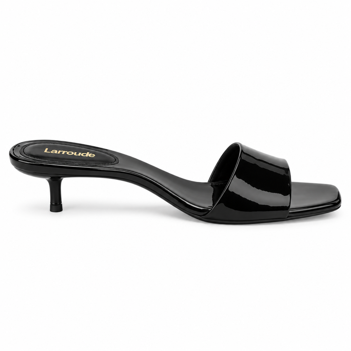 Larroudé Black Patent Leather Low-Heel Mules - 8
