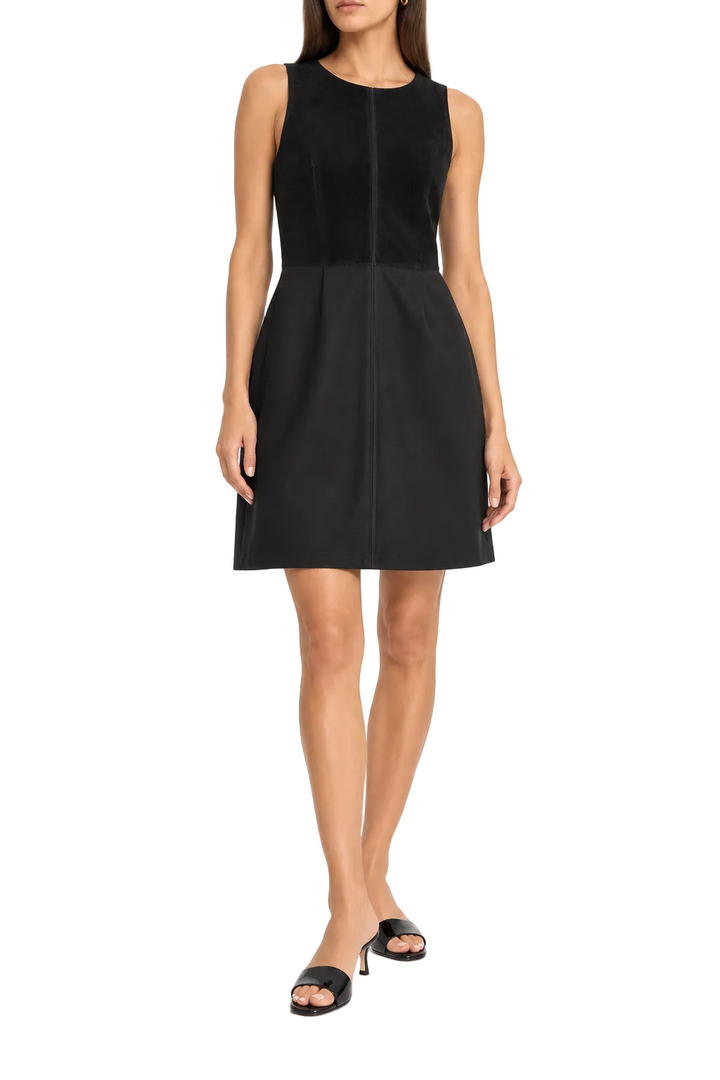 Theory Black Suede-Panel Sleeveless Dress -  2
