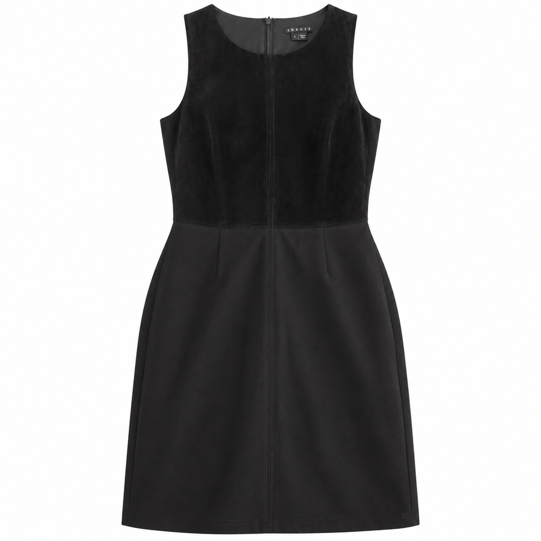 Theory Black Suede-Panel Sleeveless Dress -  2
