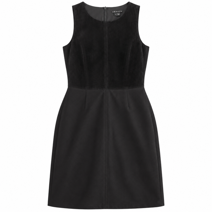 Theory Black Suede-Panel Sleeveless Dress -  2