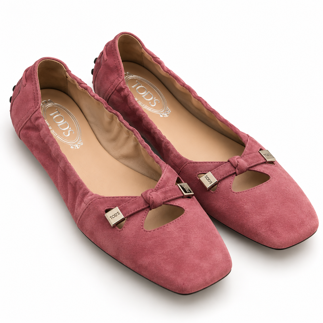Tod’s Pink Suede Bow Gommino Ballet Flats - 38