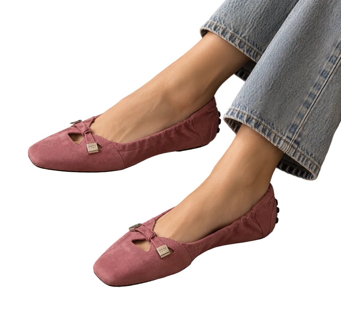Tod’s Pink Suede Bow Gommino Ballet Flats - 38