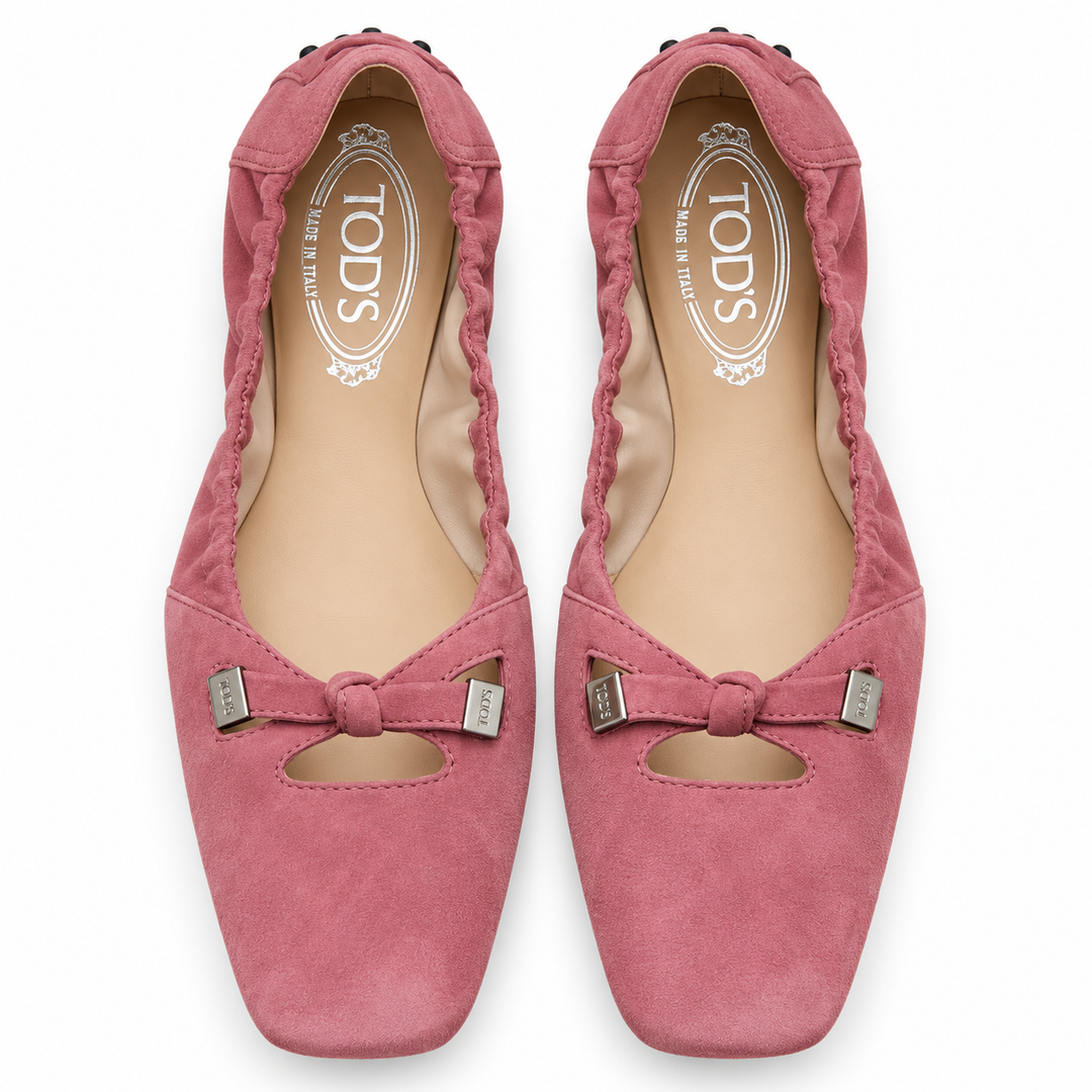 Tod’s Pink Suede Bow Gommino Ballet Flats - 38