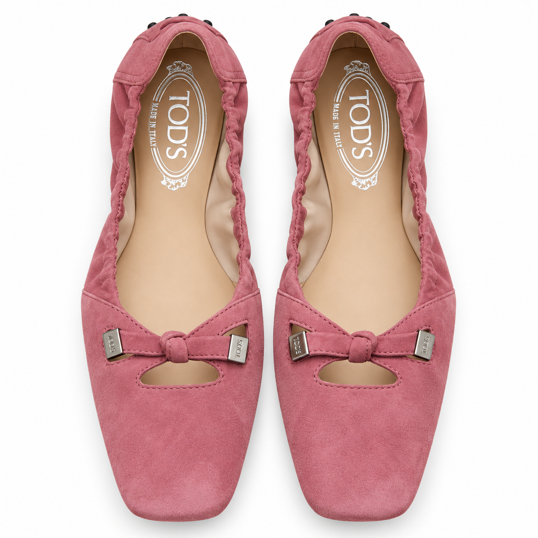 Tod’s Pink Suede Bow Gommino Ballet Flats - 38