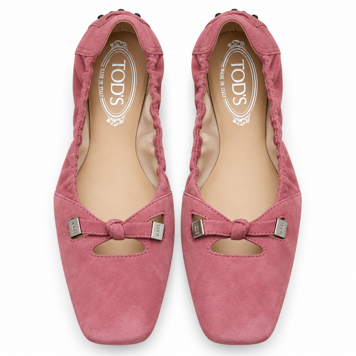 Tod’s Pink Suede Bow Gommino Ballet Flats - 38