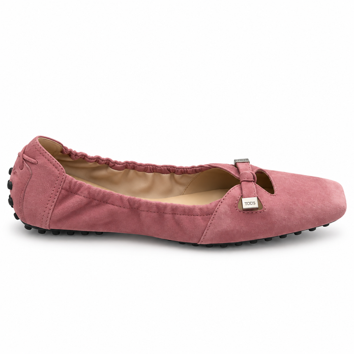 Tod’s Pink Suede Bow Gommino Ballet Flats - 38