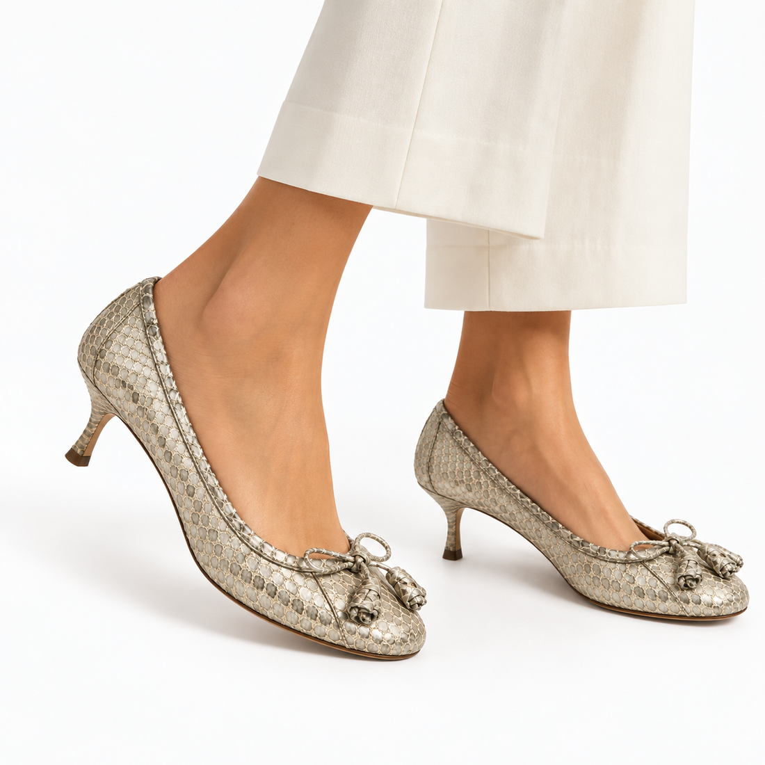 Prada Metallic Python Bow Pumps - 38