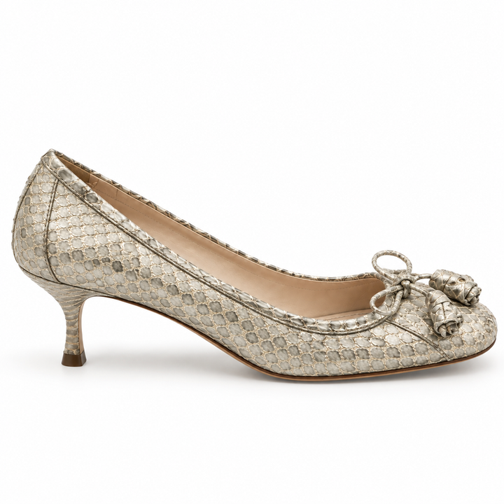 Prada Metallic Python Bow Pumps - 38