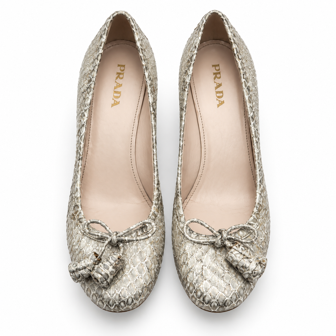 Prada Metallic Python Bow Pumps - 38