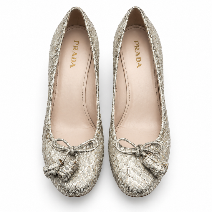 Prada Metallic Python Bow Pumps - 38