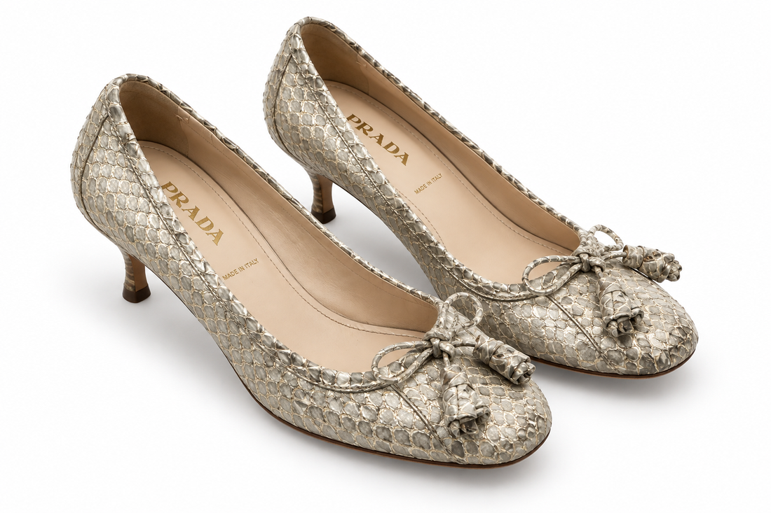 Prada Metallic Python Bow Pumps - 38