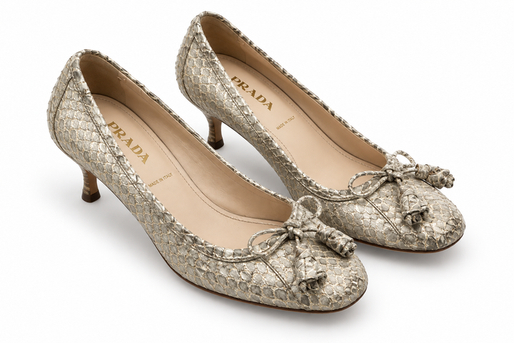Prada Metallic Python Bow Pumps - 38