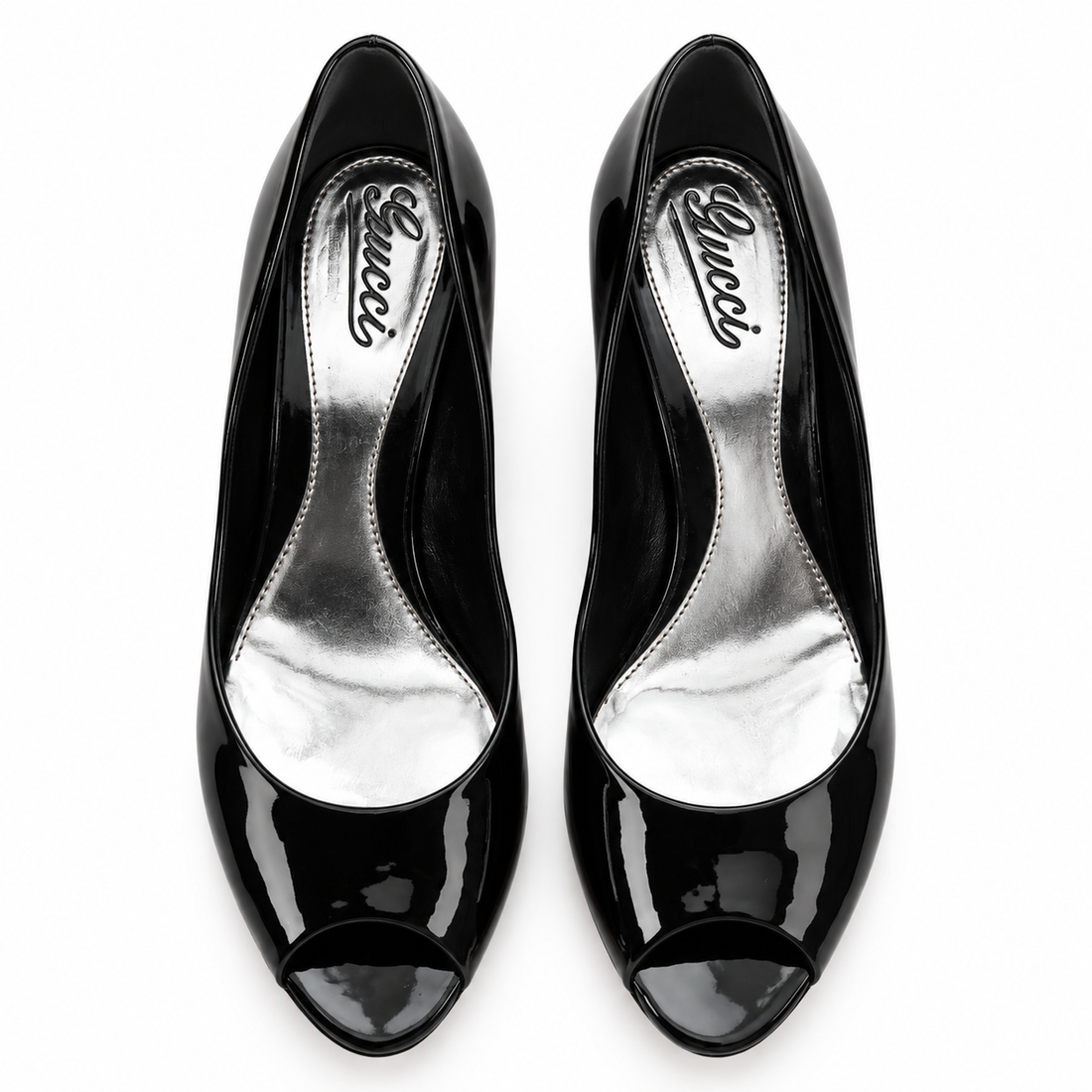 Gucci Patent Leather Peep-Toe Wedge Pumps - 38