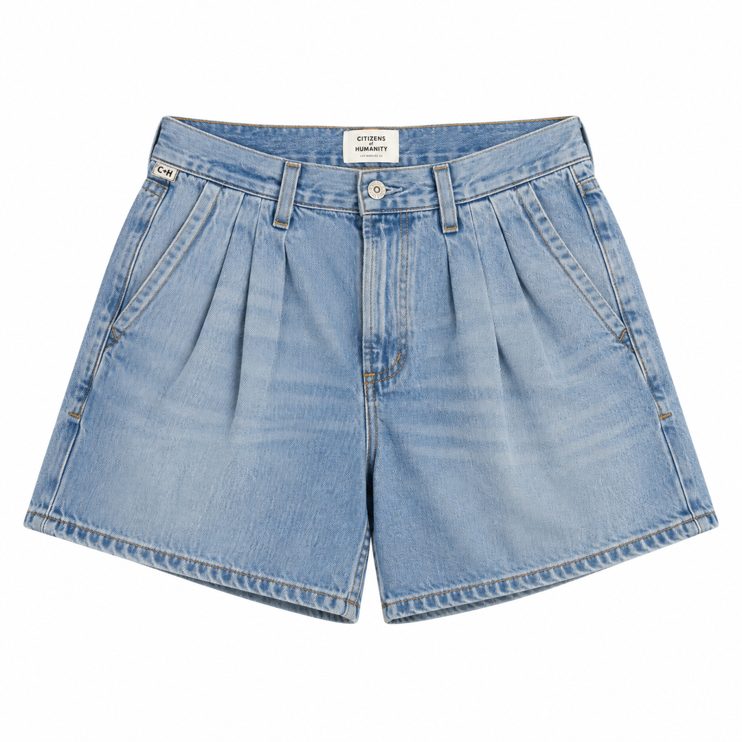 Citizens of Humanity Pleated Denim Shorts, Light Wash - 28