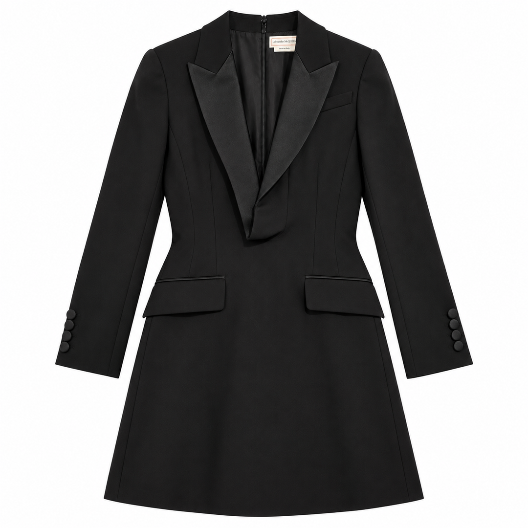 Alexander McQueen Certified Grain de Poudre Tuxedo Blazer Dress - IT 40