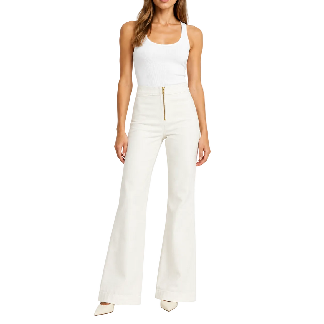 Suzie Kondi White Zip-Front Flare Pants - 23