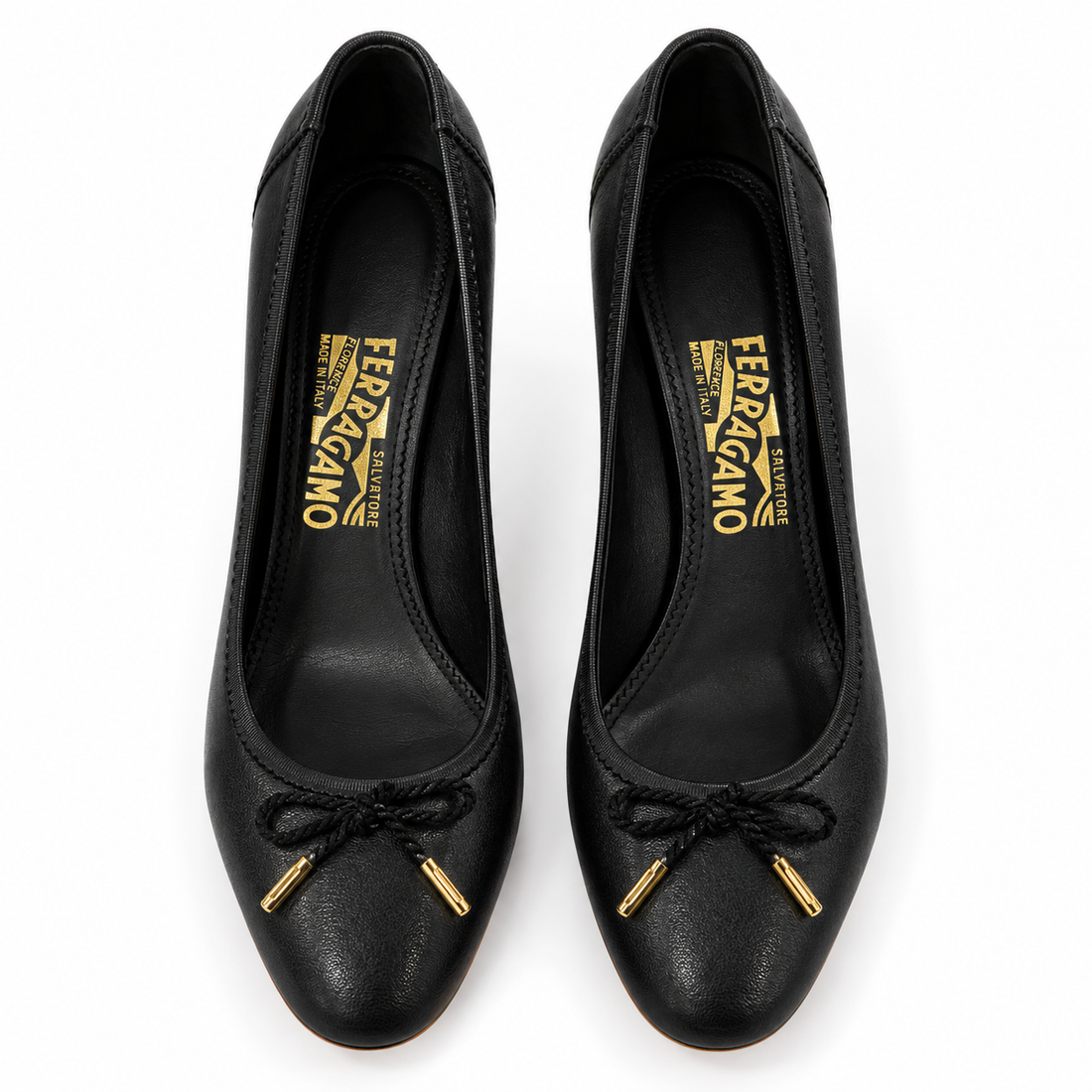 Salvatore Ferragamo Black Leather Bow Block-Heel Pumps - 8.5