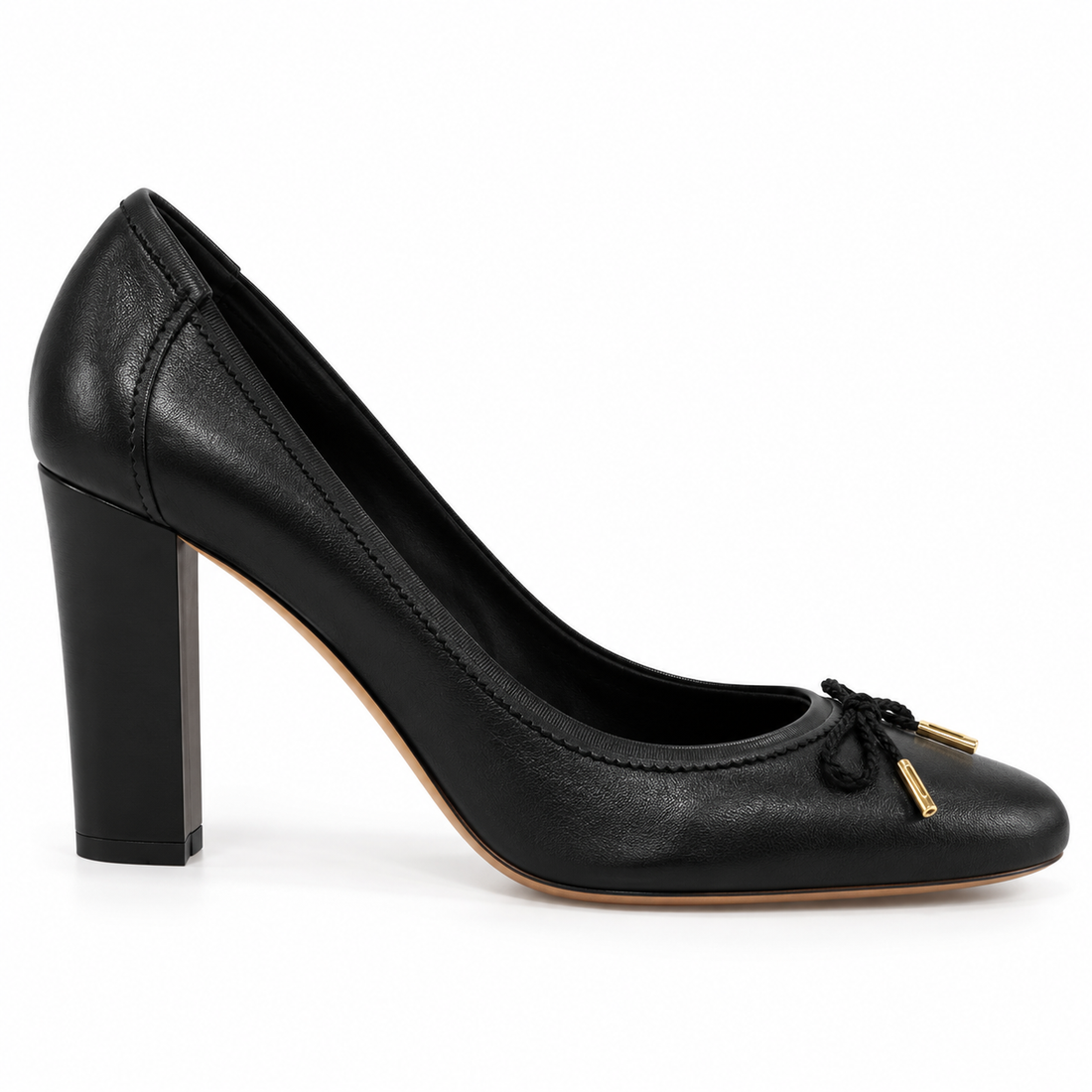 Salvatore Ferragamo Black Leather Bow Block-Heel Pumps - 8.5