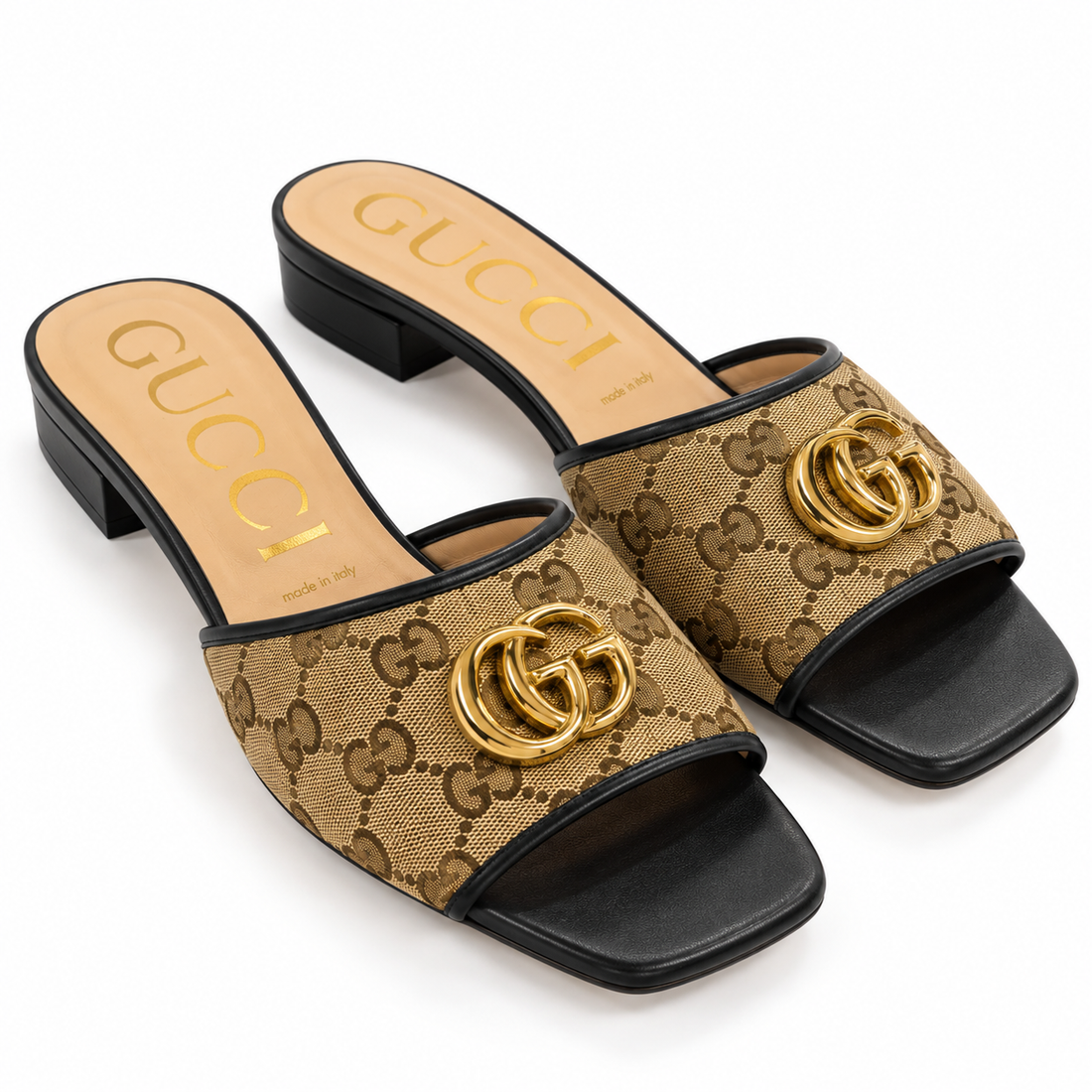 Gucci GG Canvas Double G Heeled Slide Sandals - 38.5