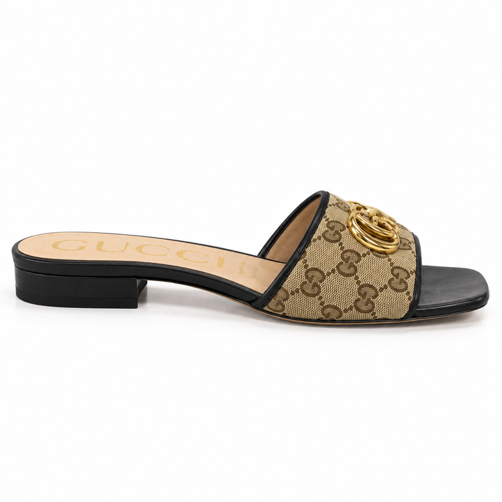 Gucci GG Canvas Double G Heeled Slide Sandals - 38.5