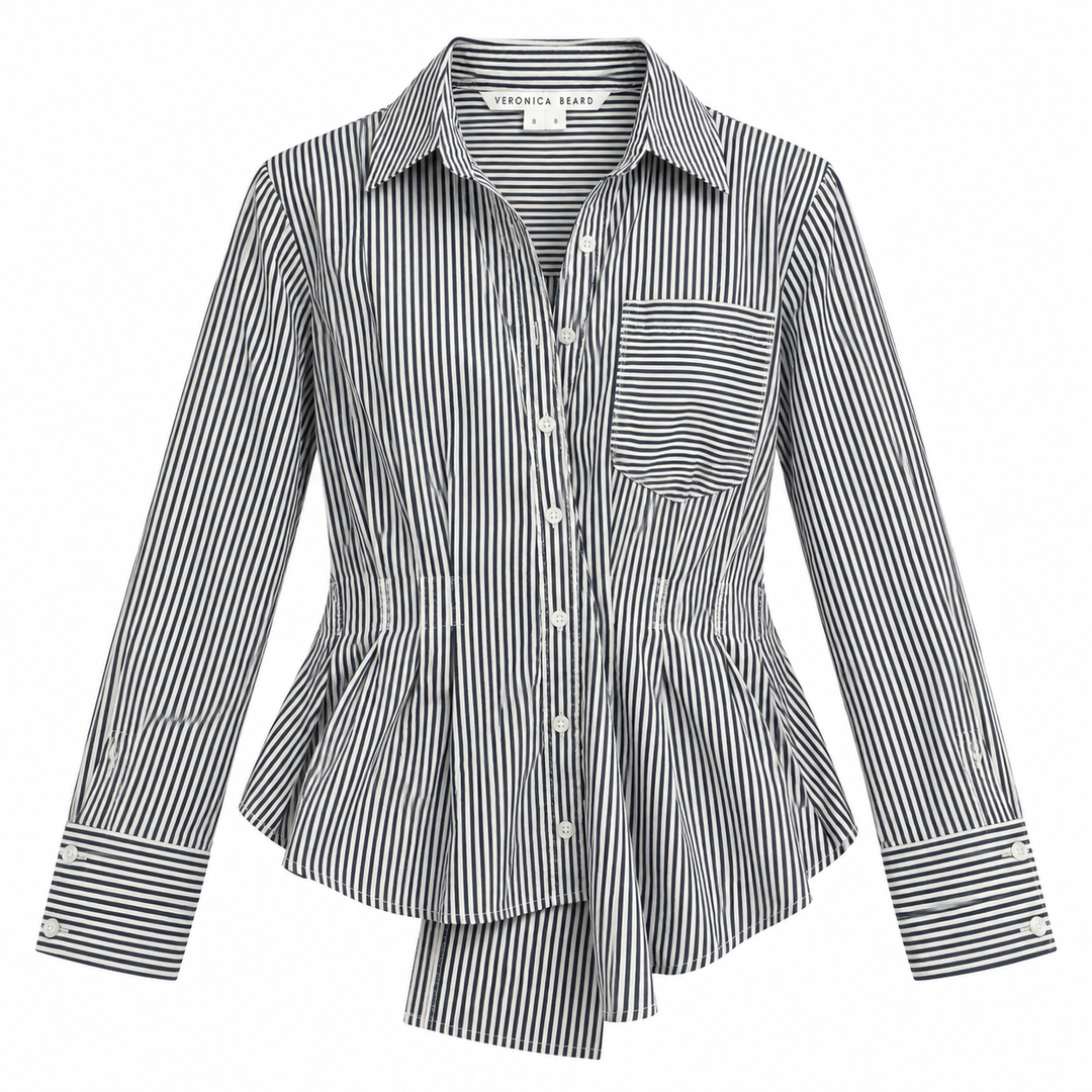 Veronica Beard Rosamund Stripe Asymmetric Blouse - 8