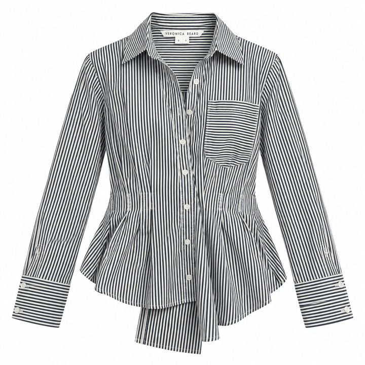 Veronica Beard Rosamund Stripe Asymmetric Blouse - 8