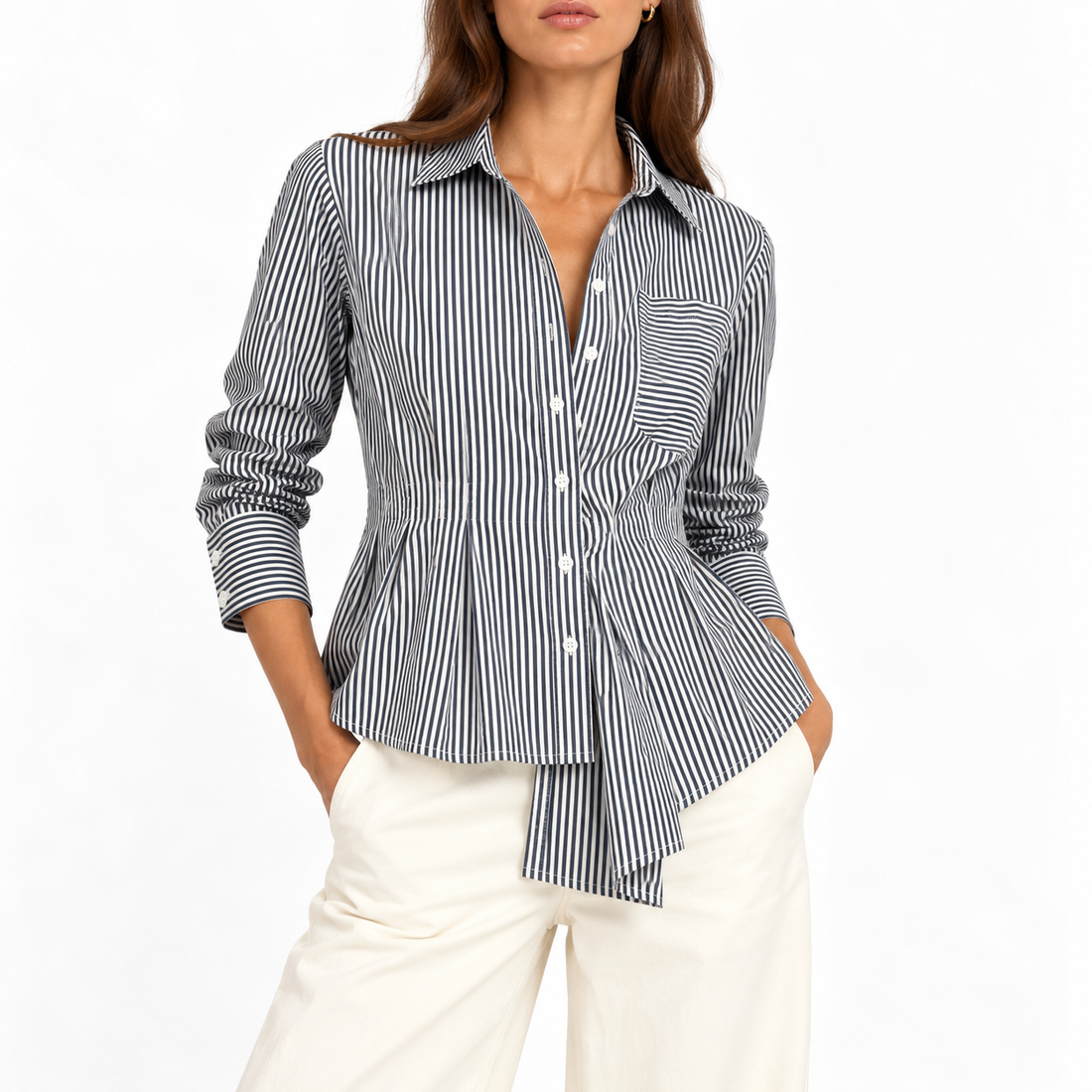 Veronica Beard Rosamund Stripe Asymmetric Blouse - 8