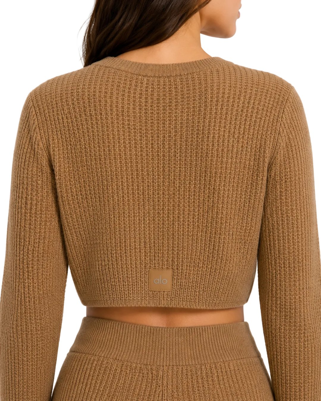 ALO Cashmere Plush Waffle Cropped Long Sleeve -  XS/S